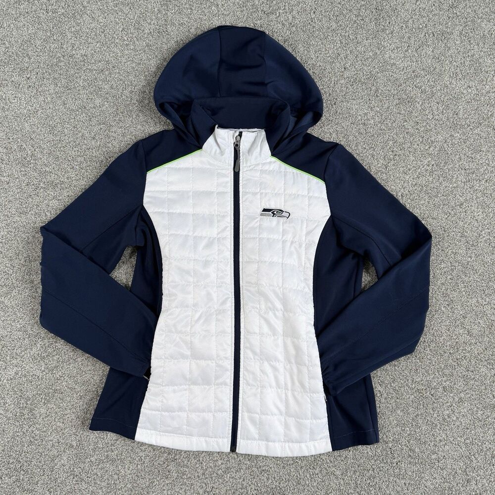 Seattle Seahawks NFL Team Apparel Hooded Puffer Jacket Women's White Size Large